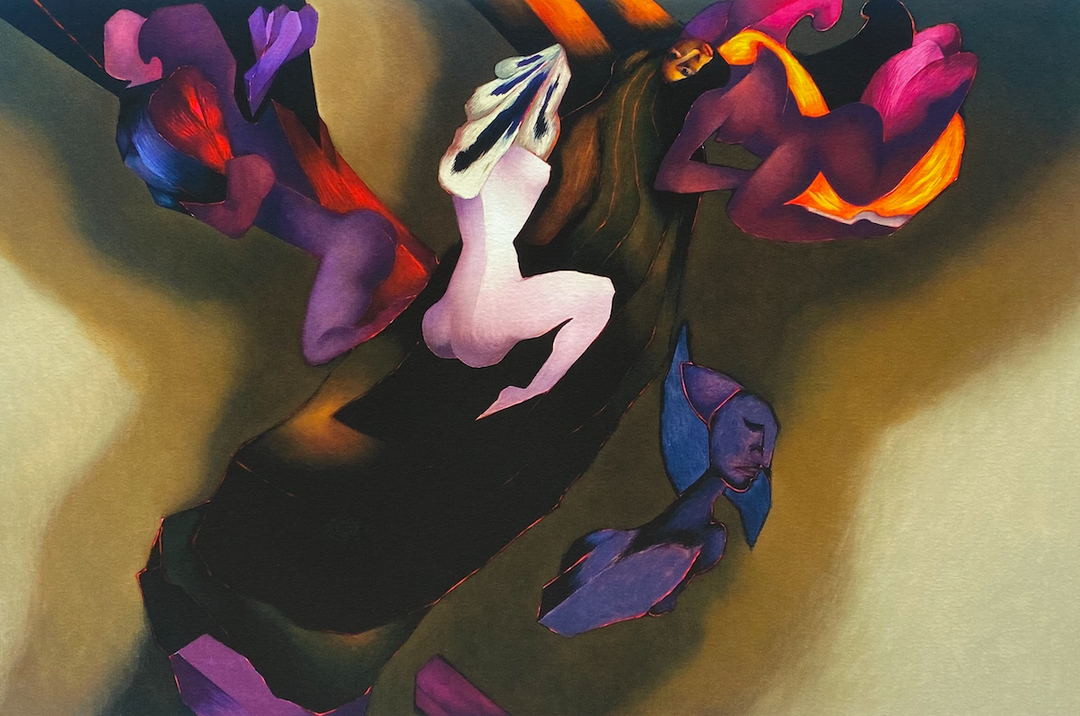 Mujer con cabellera azul